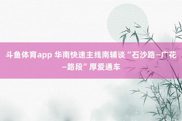 斗鱼体育app 华南快速主线南辅谈“石沙路—广花—路段”厚爱通车