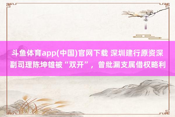 斗鱼体育app(中国)官网下载 深圳建行原资深副司理陈坤雄被“双开”，曾纰漏支属借权略利