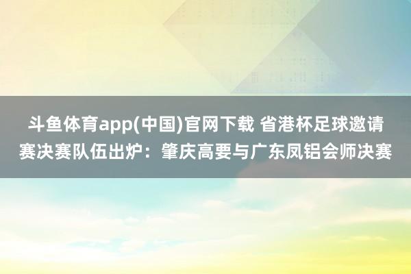 斗鱼体育app(中国)官网下载 省港杯足球邀请赛决赛队伍出炉：肇庆高要与广东凤铝会师决赛