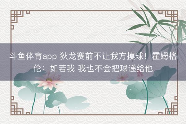 斗鱼体育app 狄龙赛前不让我方摸球！霍姆格伦：如若我 我也不会把球递给他