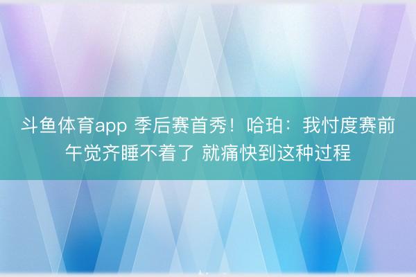 斗鱼体育app 季后赛首秀！哈珀：我忖度赛前午觉齐睡不着了 就痛快到这种过程